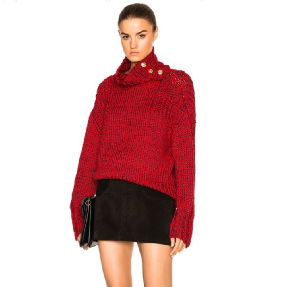 Rag & Bone Oversized Red and Black Knit Cowl Neck Sweater